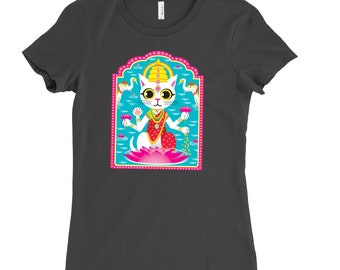 CATSHMI Cat T-Shirt | Hindu Goddess | Black Slim-fit Ladies' Cat Tee | On Sale!