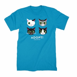 ADOPT CAT Cat T-shirt Unisex Tee in Aqua or Pink Aqua