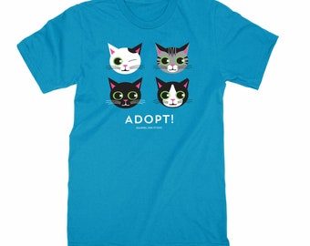 ADOPT CAT | Cat T-shirt | Unisex Tee in Aqua or Pink