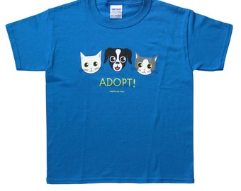 Children's Adopt Dog and Cat Tee | Blue | Size M | ON SALE!