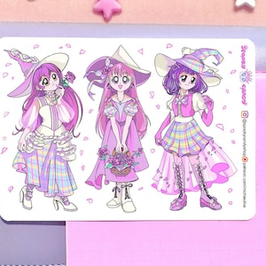 Hoja de pegatinas de brujas pastel: pegatinas kawaii para álbumes de recortes, bujo, planificador de vida, papelería, diario de viñetas