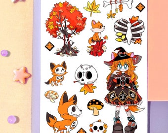 Creepy cute stickers for Halloween - witch stickers sheet scrapbook bujo lifeplanner witchy sticker pastel goth