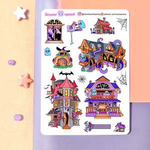 Haunted houses stickers for Halloween - creepy cute stickers witch stickers sheet scrapbook bujo lifeplanner witchy sticker pastel goth