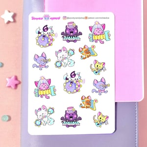 Linda hoja de pegatinas kawaii con forma de gato: pegatinas para álbumes de recortes, bujo, planificador de vida, papelería, diario de balas, gatito
