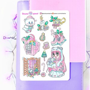 Hoja de pegatinas de invierno en colores pastel: pegatinas espeluznantes y lindas para Navidad en estilo gótico pastel, para álbumes de recortes, bujo, papelería, diario de viñetas