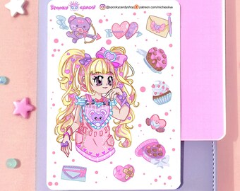 Pastel pink love sticker sheet for Valentine - kawaii stickers for scrapbook bujo lifeplanner stationary junk bullet journal