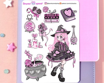 Love Witch Pastel goth sticker sheet for Valentine - kawaii stickers for scrapbook bujo lifeplanner stationary junk bullet journal