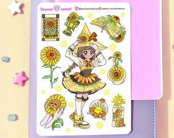 Sunflower witch stickers - kawaii stickers for scrapbook bujo lifeplanner stationary junk bullet journal