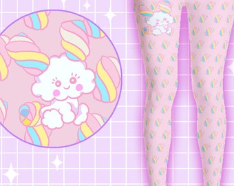 Fairy kei leggings marshmallow bunny - rainbow pastel kawaii spank kei jfashion harajuku fancy kei kawaii clothing cute fashion