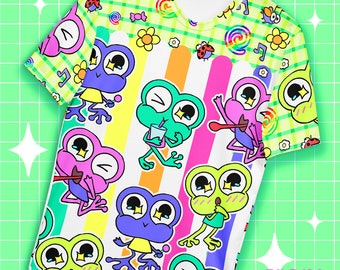 Decora kei kikker shirt - regenboog t-shirt kawaii art jfashion harajuku kleding schattige mode originele kunst