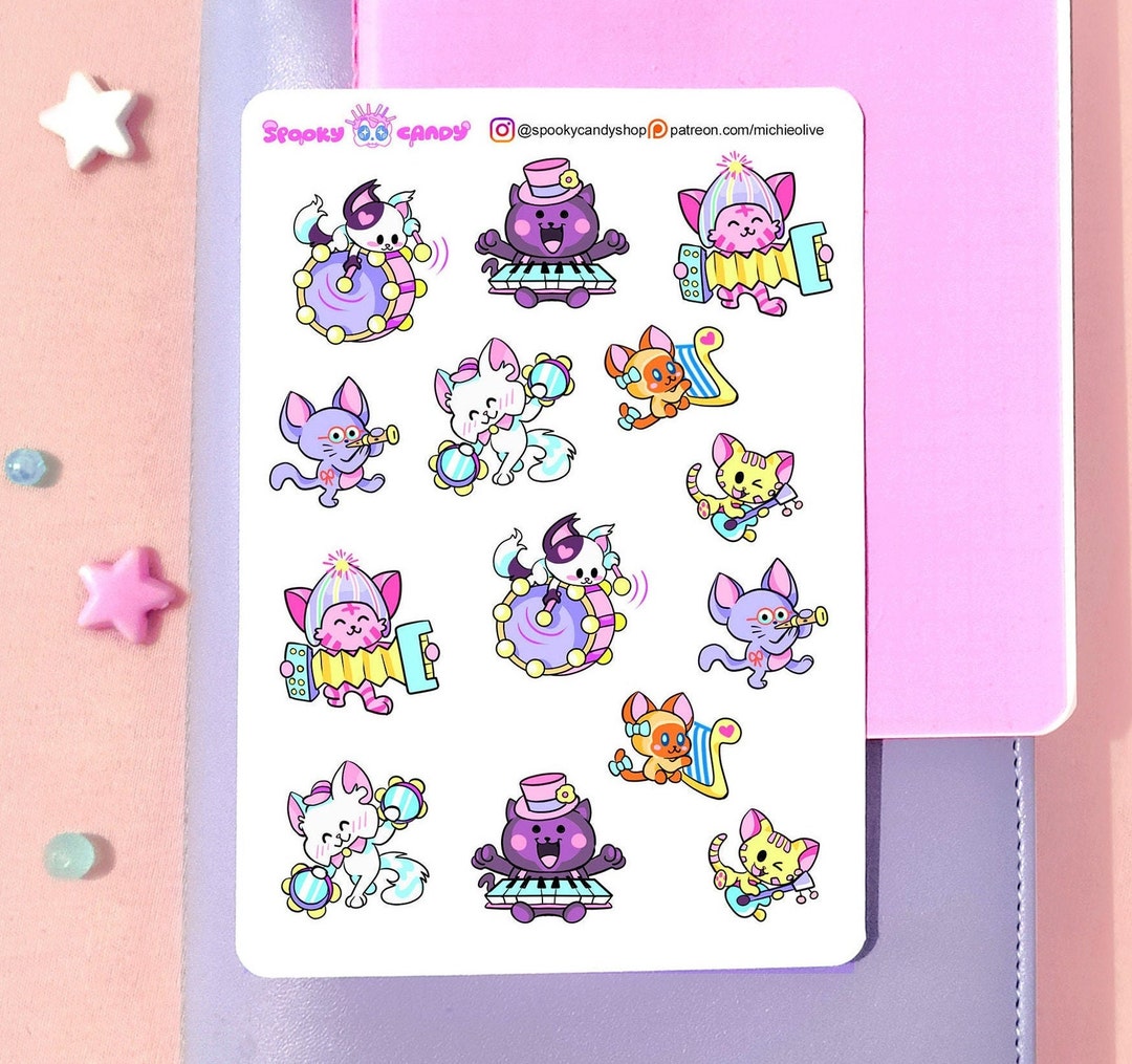 Cute Cat Band Kawaii Sticker Sheet - Stickers for Scrapbook Bujo ...