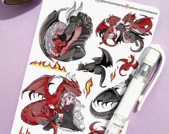 Dragon and girls stickers for Halloween - creepy cute stickers rpg houses stickers sheet scrapbook bujo witchy sticker pastel goth