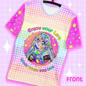 Decora kei anime girl - Regenbogen t-shirt kawaii art jfashion harajuku kleidung niedlich mode original kunst
