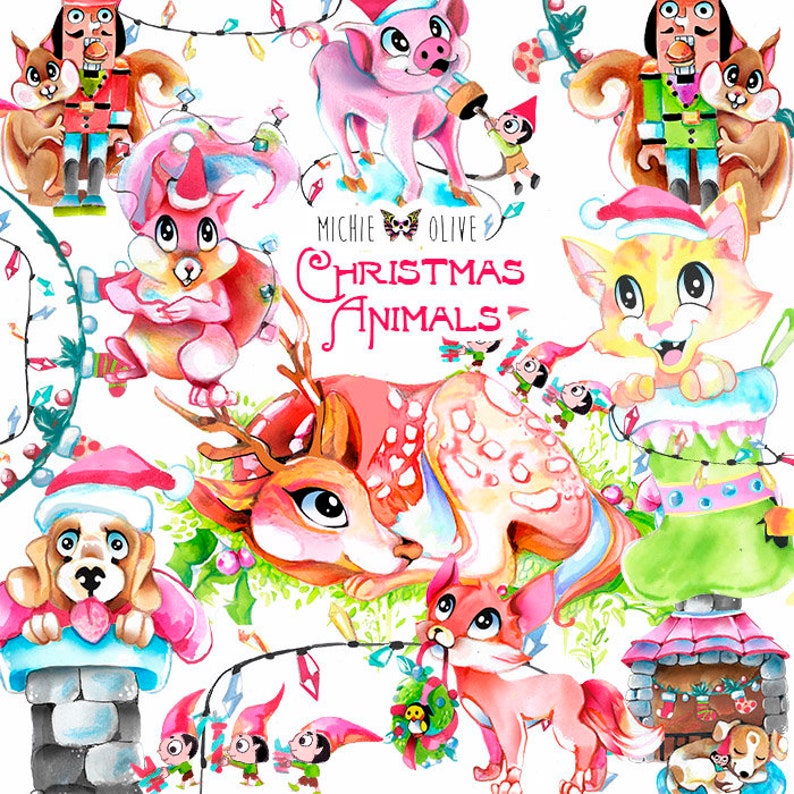 Download Watercolor christmas svg bundle clipar Christmas fox cat ...