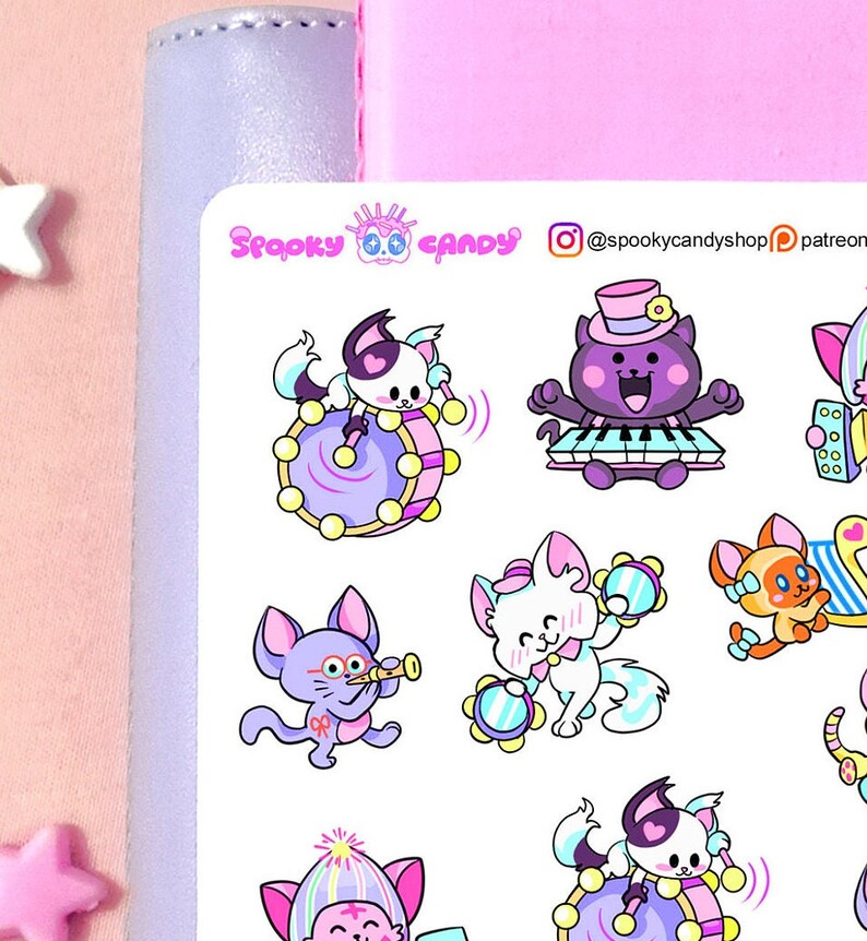 Cute Cat Band Kawaii Sticker Sheet Stickers for Scrapbook - Etsy