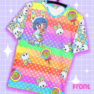 Decora kei chibi bunny - rainbow t-shirt kawaii art jfashion harajuku clothing cute fashion original art
