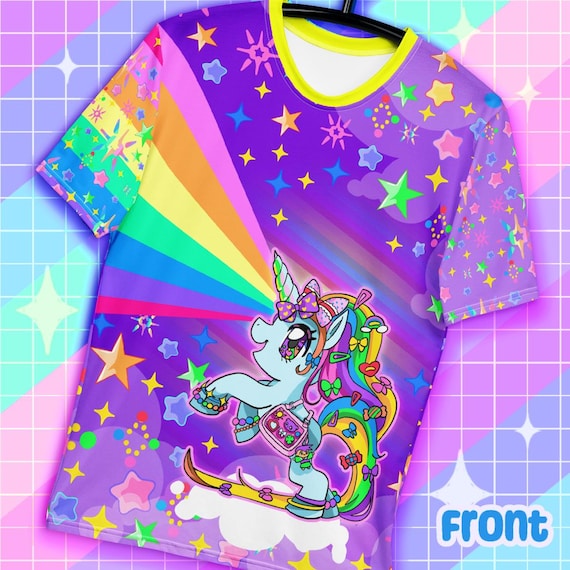 Decora kei Rainbow Unicorn tshirt - rainbow t-shirt kawaii art jfashion harajuku clothing cute fashion original art