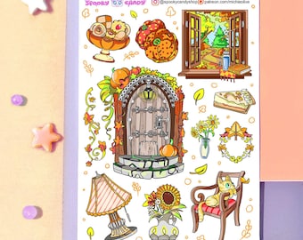 Pegatinas Cottagecore, edición de otoño: pegatinas espeluznantes y lindas, hojas de pegatinas de brujas, álbumes de recortes, amigos por correspondencia, diarios kawaii de brujas