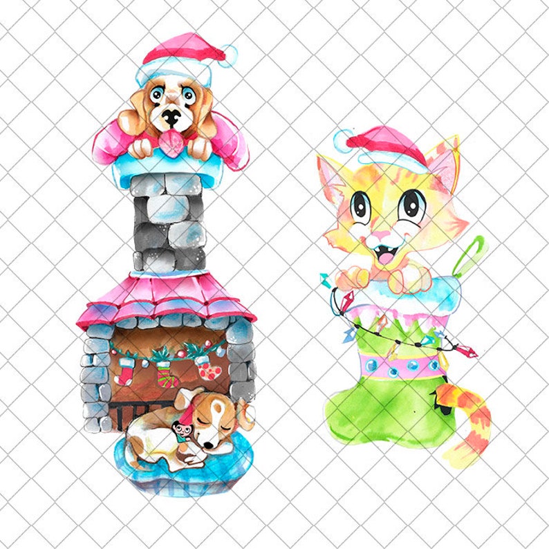 Download Watercolor christmas svg bundle clipar Christmas fox cat pig | Etsy