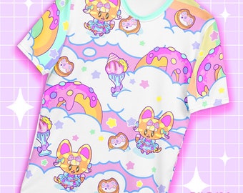 Fairy Kei oder Decora Kei niedliche Katze im Himmel - pastell t-shirt kawaii art jfashion harajuku Kleidung niedlich Mode original art