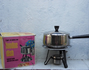 Stainless Steel Fondue Pot Made in JAPAN. Vintage New Old Stock