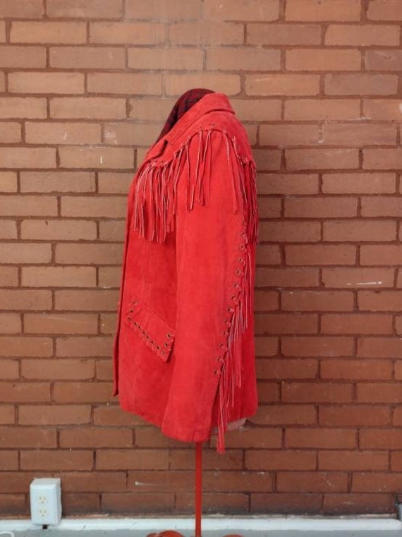 Fringe Jacket. VINTAGE Red Suede Leather Jacket f… - image 5