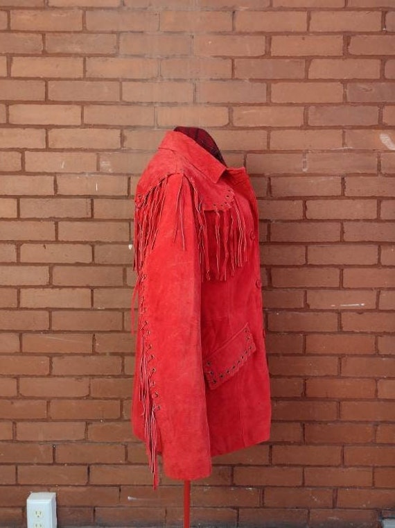 Fringe Jacket. VINTAGE Red Suede Leather Jacket f… - image 8