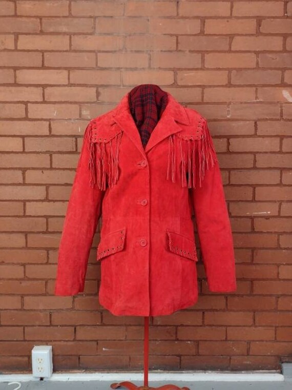 Fringe Jacket. VINTAGE Red Suede Leather Jacket f… - image 1