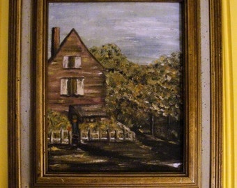 Original Painting Rustic Home Setting in Acrylic Paint from the 1980s