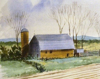 Framed Watercolor of A Rural Farm Scene. VINTAGE Art