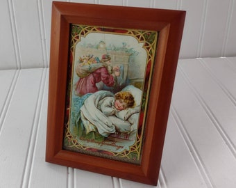 Rafael Tuck and Sons Father Christmas Post Card. 1910.  Framed Antique Christmas Post Card with Stamp.