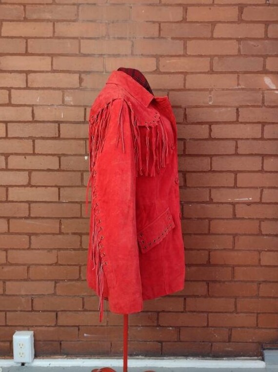 Fringe Jacket. VINTAGE Red Suede Leather Jacket f… - image 6
