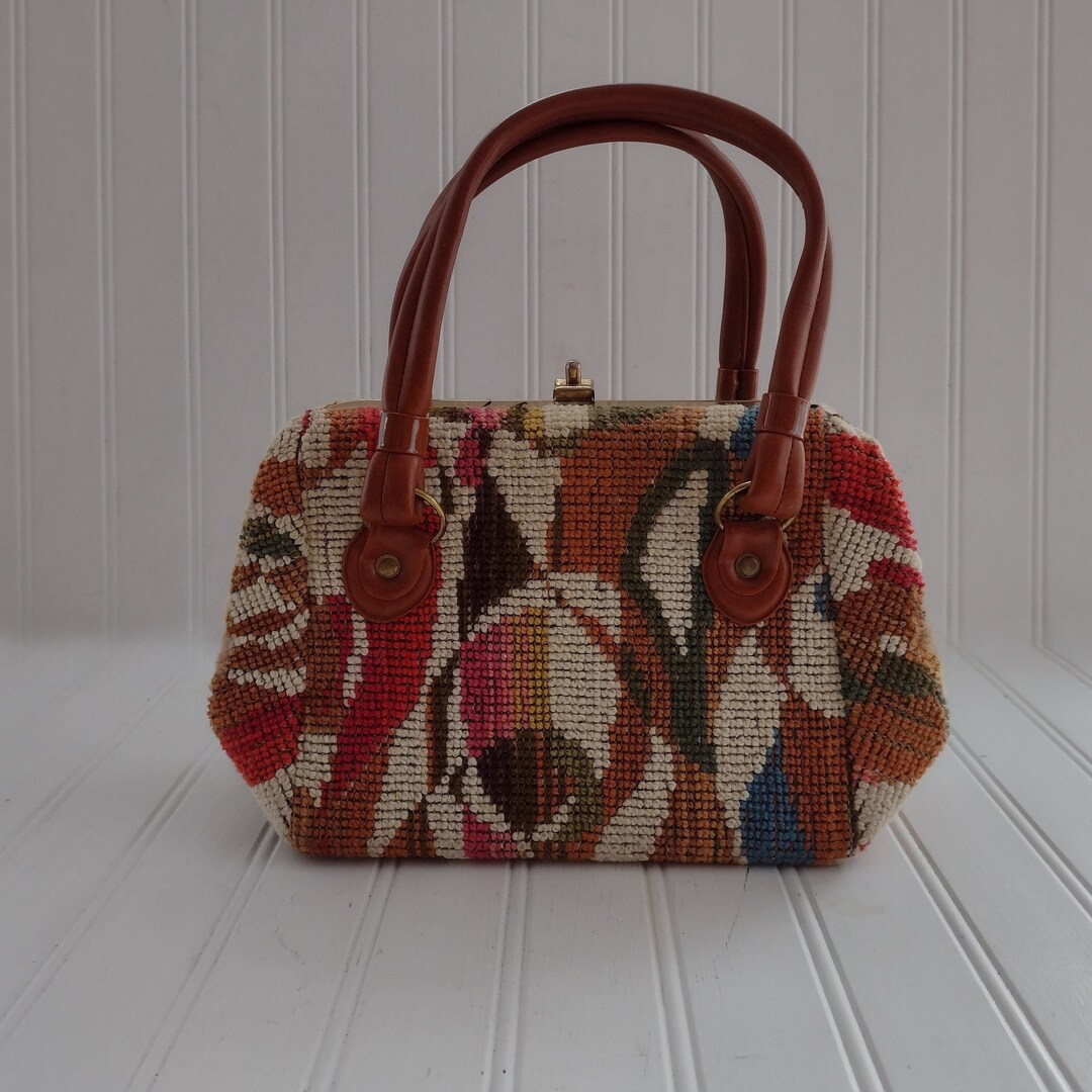 VINTAGE Carpet Bag Purse. Fall Handbag With Metal Etsy