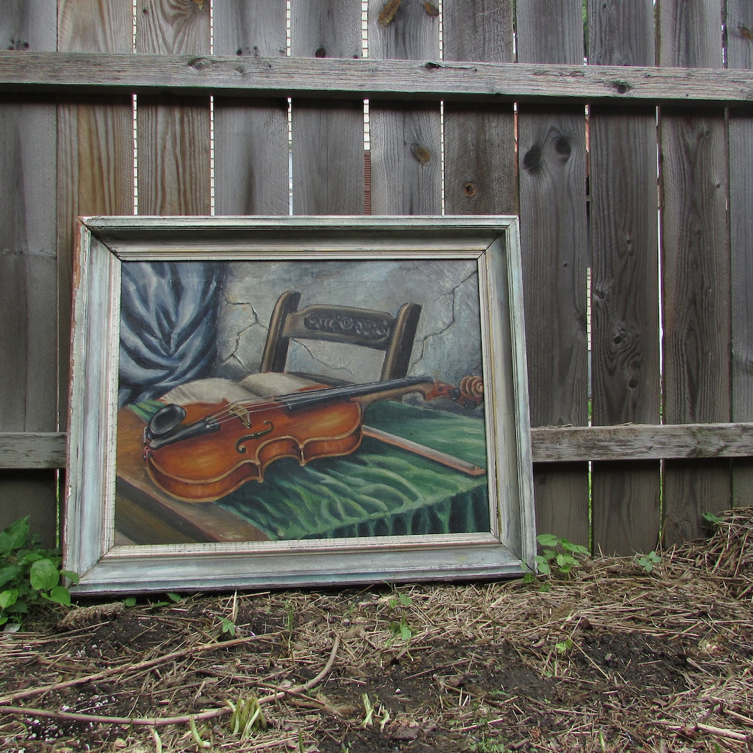 Framed Oil Painting of Violin and Bow. Vintage Art - Etsy