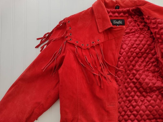 Fringe Jacket. VINTAGE Red Suede Leather Jacket f… - image 2