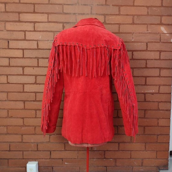 Fringe Jacket. VINTAGE Red Suede Leather Jacket f… - image 4