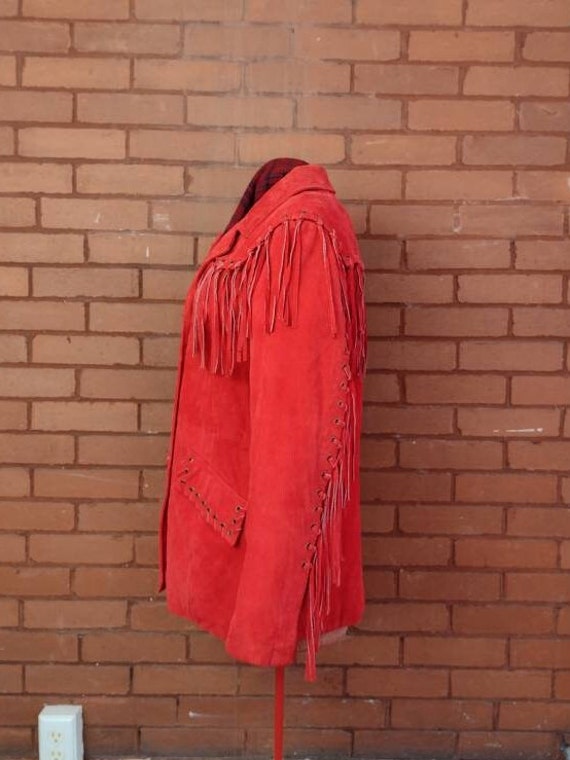 Fringe Jacket. VINTAGE Red Suede Leather Jacket f… - image 7