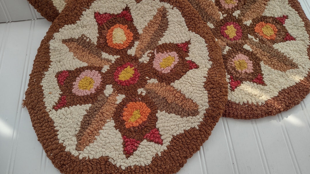Set of 4 HOOKED Chair Pads. Folk Art Floral Design Seat Pads Etsy