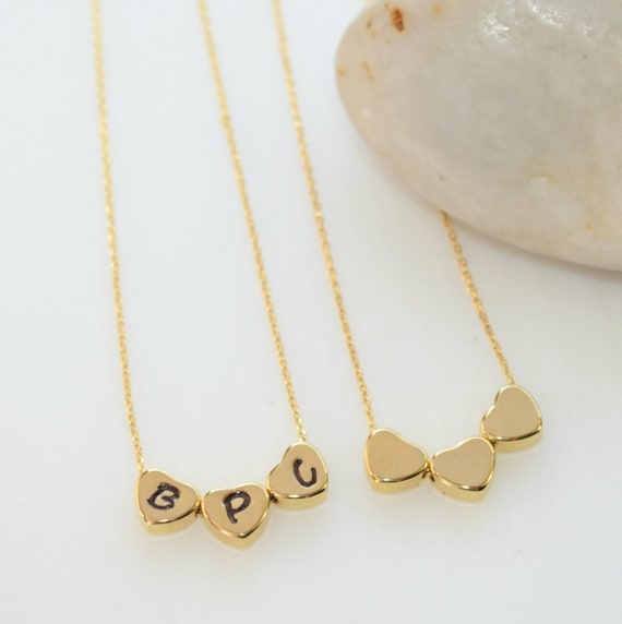 Three Little Hearts Necklace Gold Jewelry Personalized Etsy