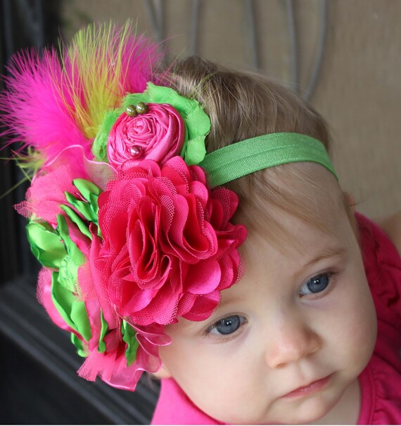 Items similar to Hot Pink and Green Headband, Baby Headband, Infant