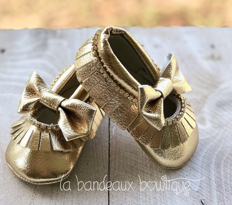 baby girl gold moccasins