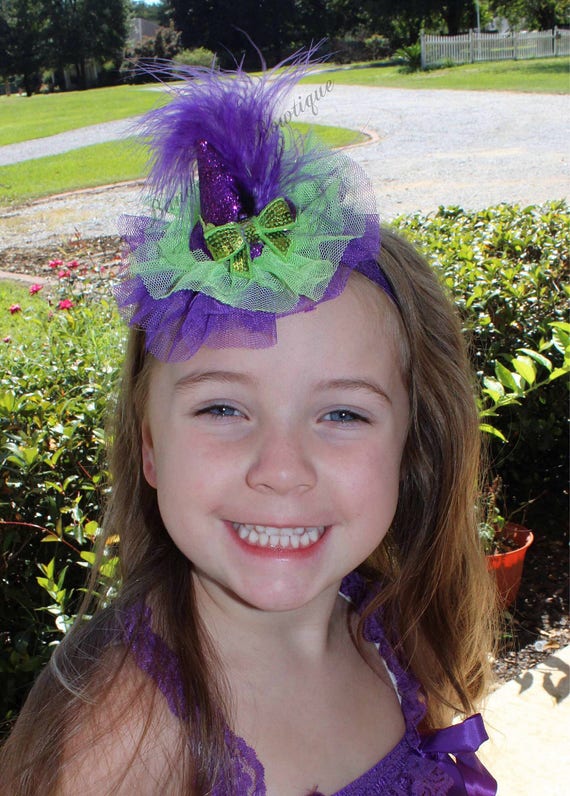 Purple /& Black Witch/'s Hat Halloween Newborn Headband Baby Girl Hair Bow Hairbow