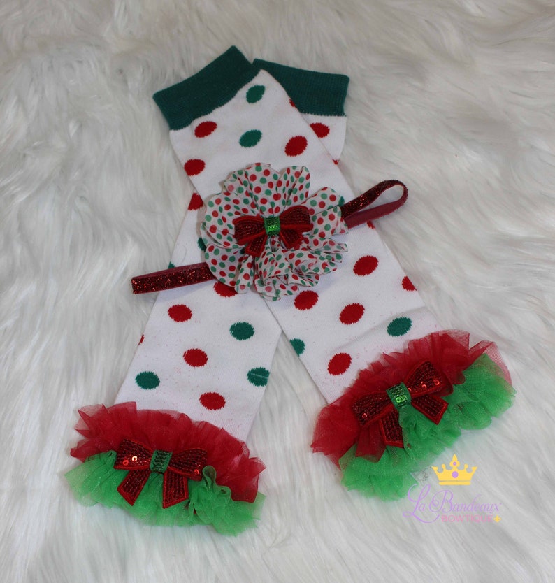 Christmas Polka Dot Leg Warmers and Headband SetRuffled Christmas Leg WarmersBaby Girl Leg Warmers and Headband Set