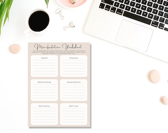 Manifestation Worksheet, Goals Worksheet, Law of Attraction and Manifestation Planner
