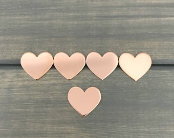 Cinco corazones pequeños de cobre de 1,6 cm (5/8") - Cobre en blanco para estampar, calibre 20 - Cobre en blanco para hacer joyas con forma de corazón - Materiales para estampar a mano
