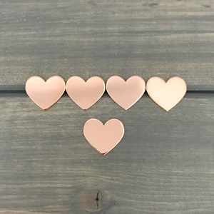FIVE - 5/8&quot; Inch Small Copper Hearts - 20 Gauge Copper Stamping Blank - Heart Jewelry Making Blanks - Hand Stamping Supplies