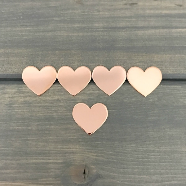 FIVE - 5/8" Inch Small Copper Hearts - 20 Gauge Copper Stamping Blank - Heart Jewelry Making Blanks - Hand Stamping Supplies