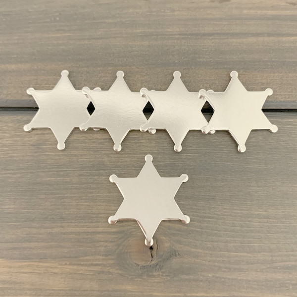 FIVE - Sheriff Star Stamping Blank - 16 Gauge Aluminum Silver Star Badge Blank - Jewelry Hand Stamping Blanks