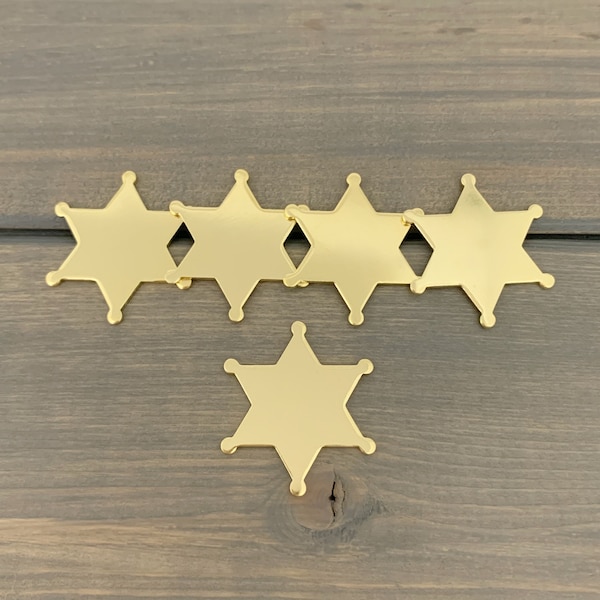 FIVE - Sheriff Star Stamping Blank - 20 Gauge Brass Star Badge Blank - Jewelry Hand Stamping Blanks