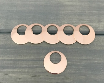 FIVE - 3/4 "con ritaglio da 3/8" di pollice - 20 Gauge Copper Blanks Off Center Washers - Forniture per stampaggio gioielli - Stampaggio a mano Blanks